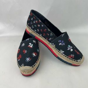 Diane von Furstenberg Women's Shoes Black Floral Flats Espadrilles Slip On Sz 8M